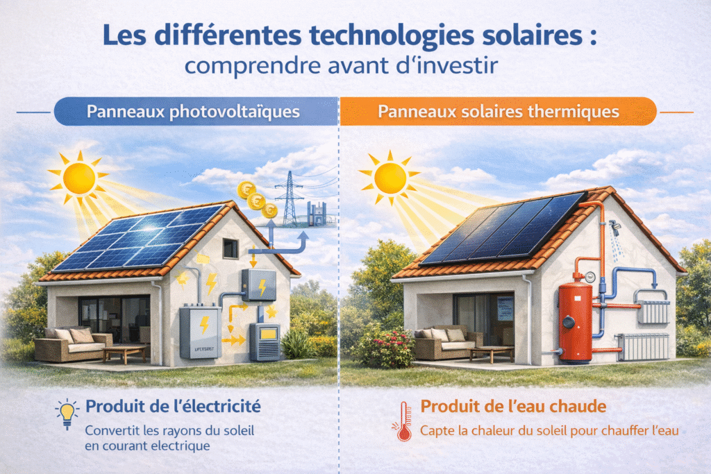 Comparatif entre panneaux photovoltaïques et panneaux solaires thermiques installés sur une maison à La Crau