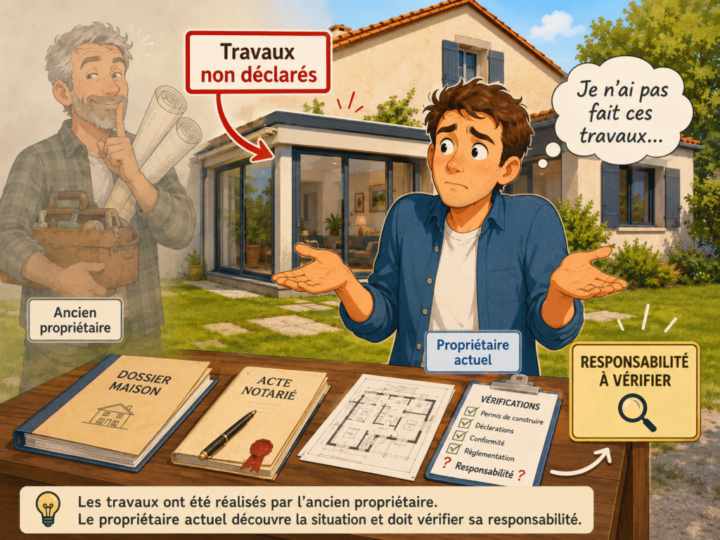 llustration d’un propriétaire actuel découvrant des travaux non déclarés dans une maison à la crau réalisés par l’ancien propriétaire