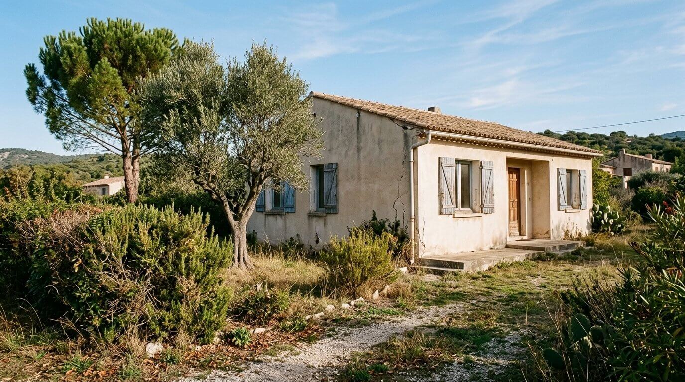 Maison individuelle des années 1970 à rénover dans le Var, typique des biens à acheter avec travaux autour de La Crau